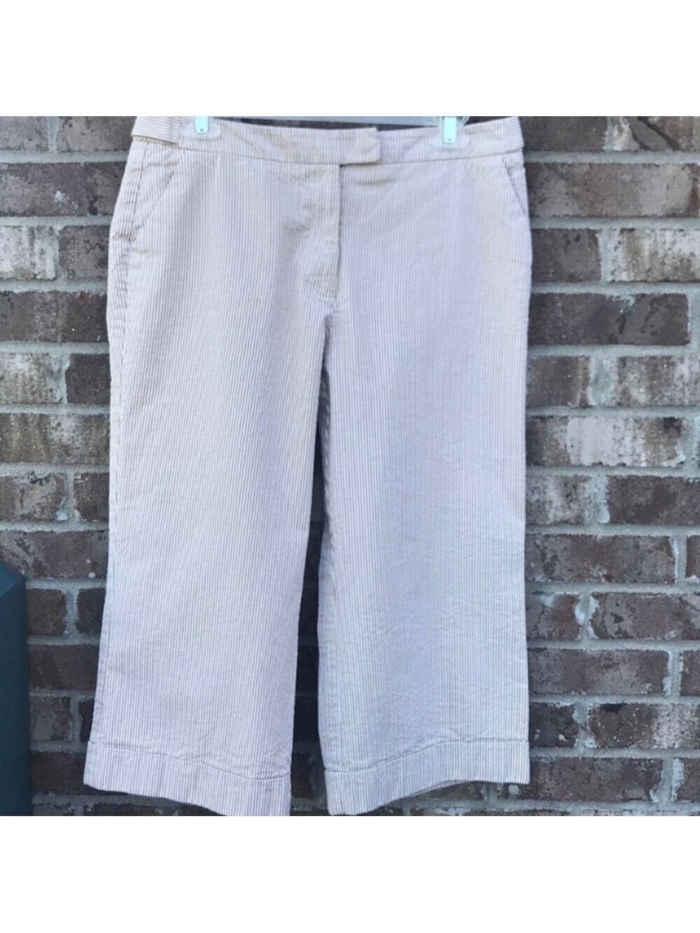 NEW YORK & COMPANY Tan Striped Cropped Pants Capris
